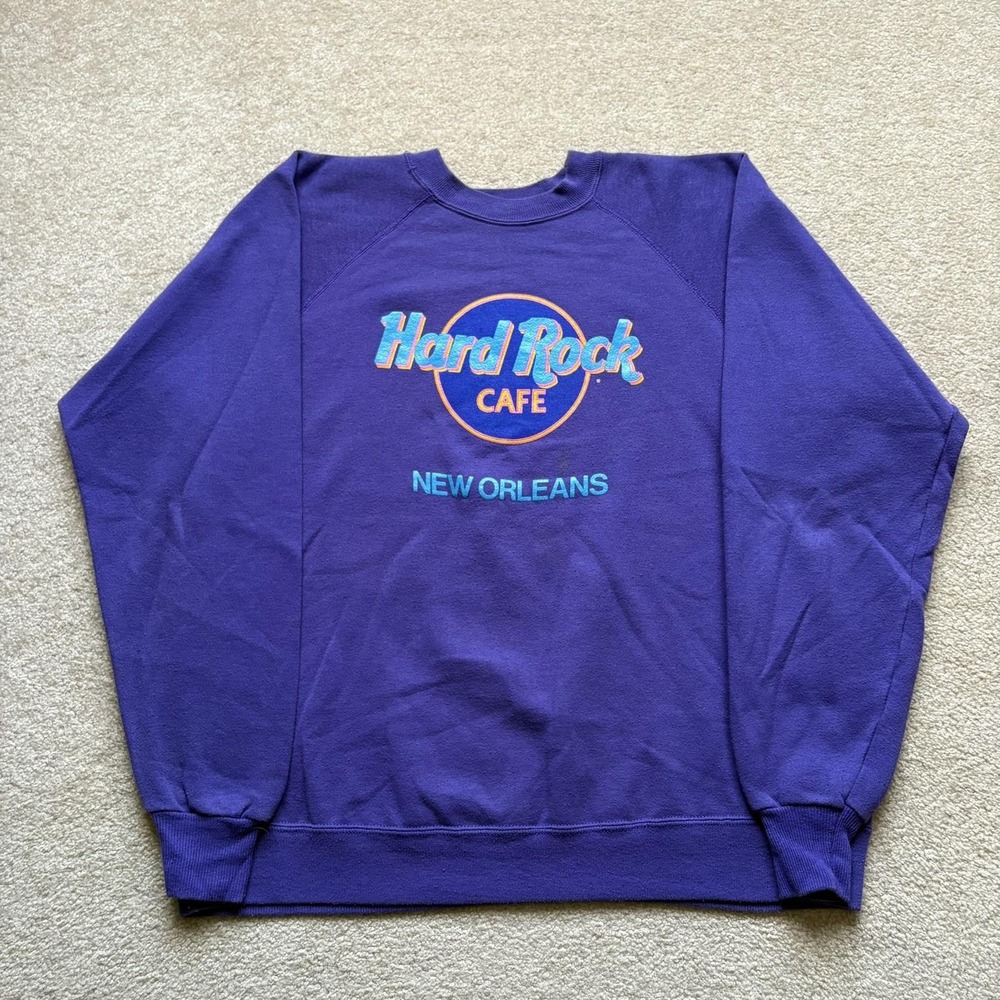 Vintage Hard Rock Cafe Sweatshirt Mens XL Purple New Orleans Crewneck Hanes 90s